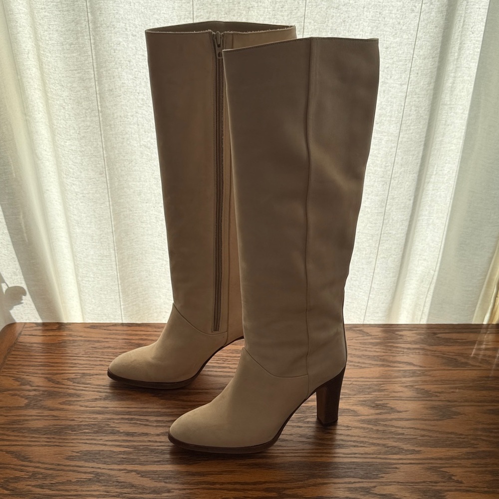 suede vintage heeled leather knee high boots